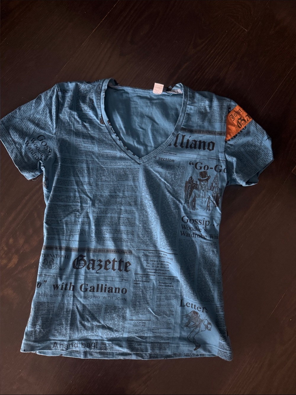John Galliano Blue Tee with Orange Logo Band